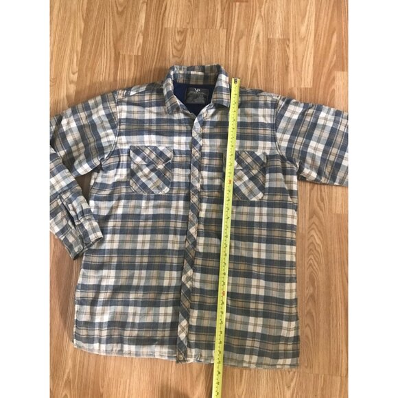 Quilted Flannel Shirt Jacket Plaid Lg Blue Brown Beige Lined VIP Menswear - Picture 7 of 7